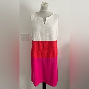 Talbots Women Sheath Dress 12 Colorblock White Red Pink Sleeveless Business